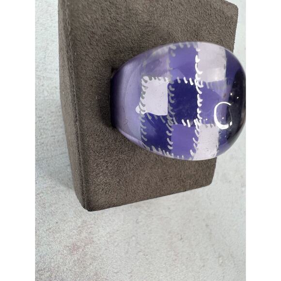 Women's Fashion Jewelry Purple Checkered Trendy Statement Dome Ring - Size 7 Y2K - Picture 2 of 8